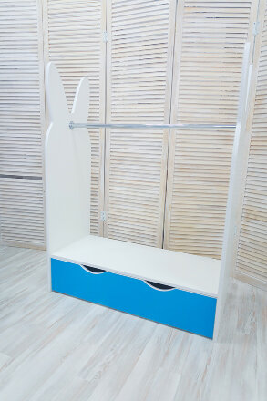 Стеллаж-вешалка Зайка, белый-лазурь  