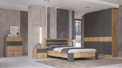 Кровать двуспальная Ленора, Дуб вотан/Графит