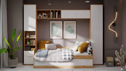 Шкаф комбинированный детский с зеркалом Хилтон Исп.2.1, Дуб Крафт  