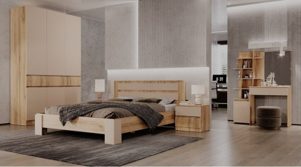 Кровать двуспальная Ленора, Дуб вотан/Кашемир 