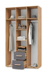 Шкаф трехстворчатый с ящиками В34 Виора, Дуб золотой/графит